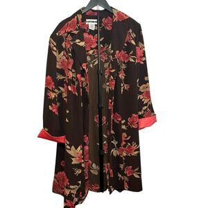 VTG Dana Kay Floral Long Duster Coat Brown 22W Y2K Whimsygoth Dark Academia